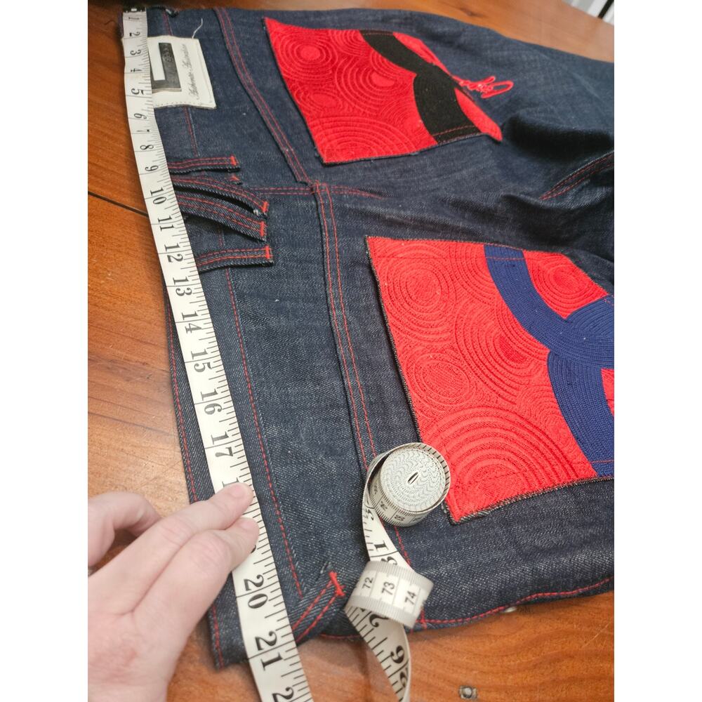 Coogi Wide Leg Jeans W40 L34 Red Contrast Stitching Embroidered Pockets Y2K - Picture 12 of 16